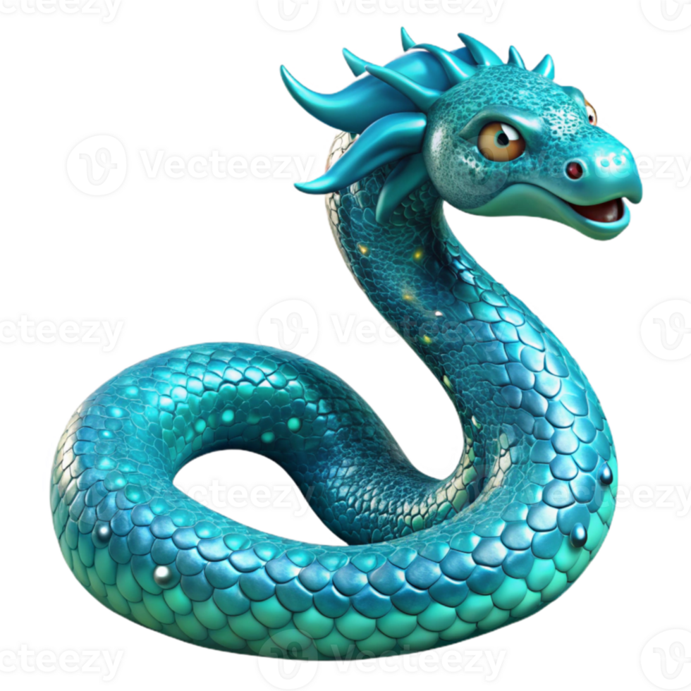 magnificent rustic Teal Dragon Snake 3D Render detailed png