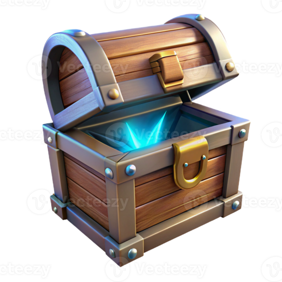 wonderful abstract Open Wooden Treasure Chest 3D Render genuine png