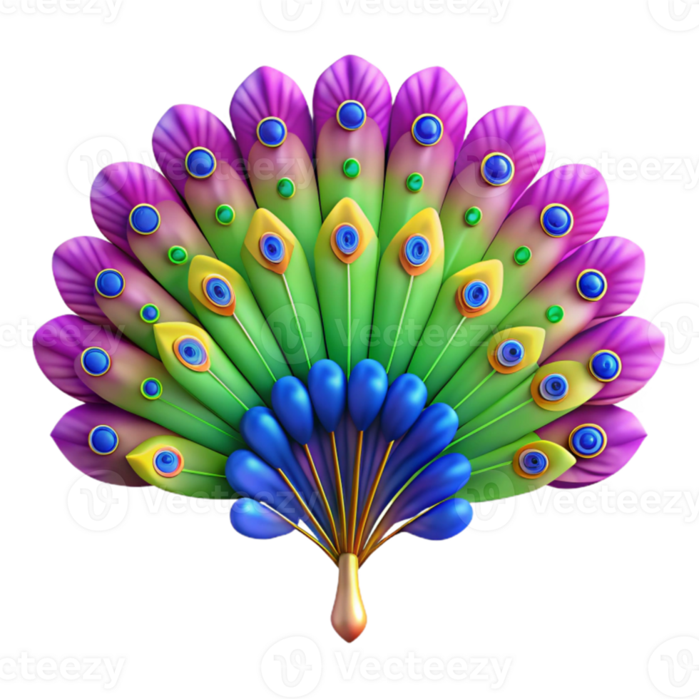 extraordinary traditional Vibrant Peacock Feather Fan 3D Illustration detailed png