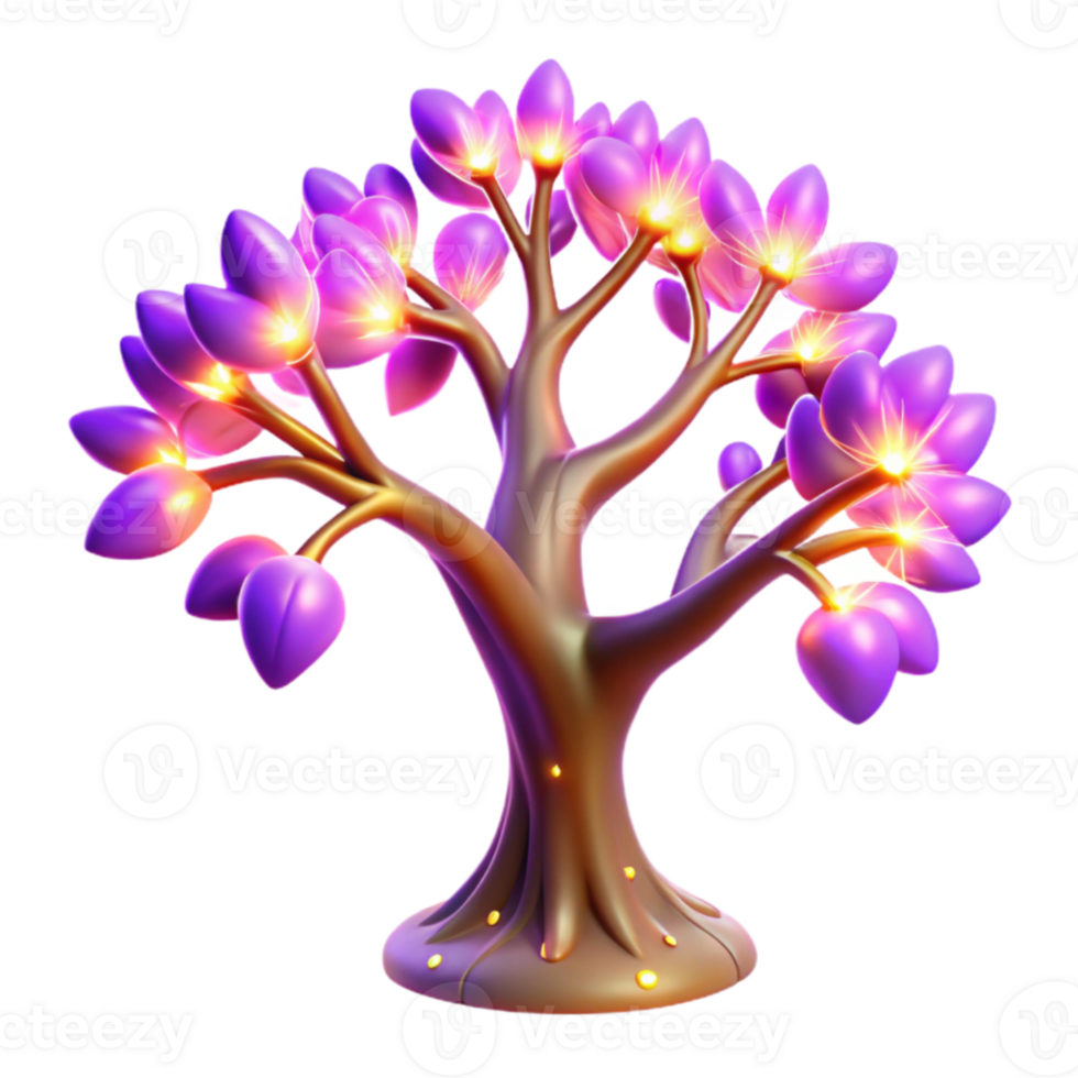 elegant traditional Glowing Purple Fantasy Tree 3D Render high resolution png