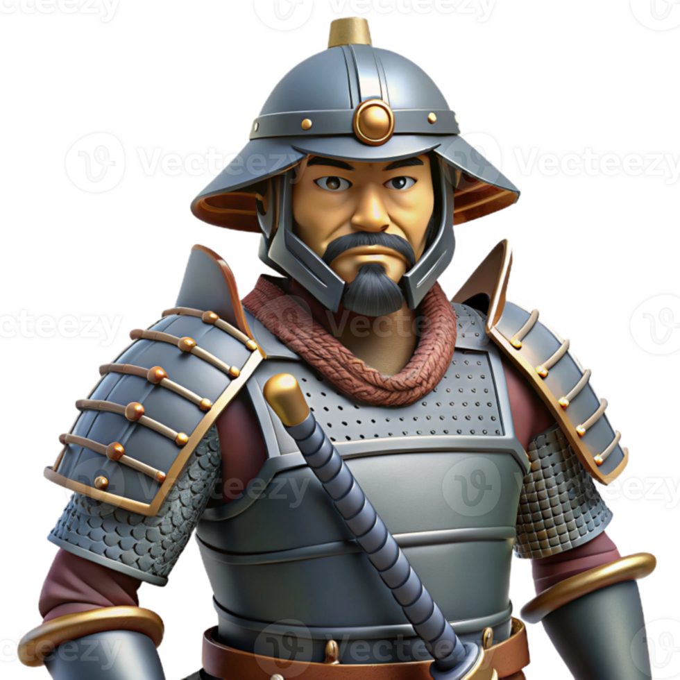 extraordinary minimalist 3D Illustration Asian Warrior in Armor high quality png