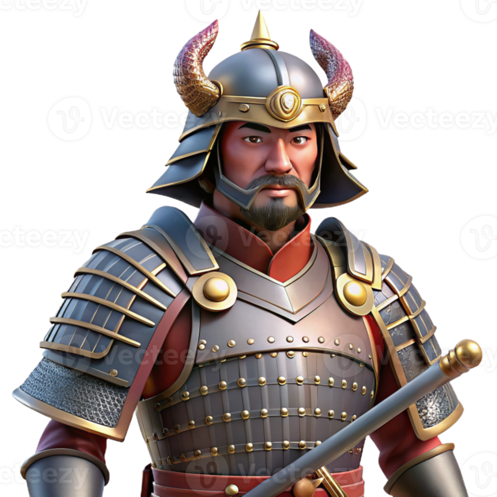 vibrant creative 3D Render Samurai Warrior in Armor high resolution png