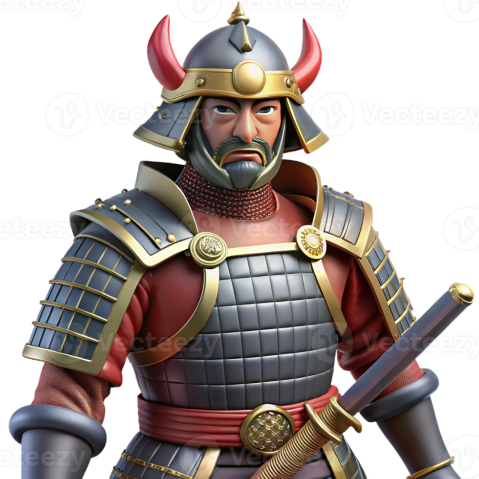 magnificent vintage 3D Render Samurai Warrior in Armor detailed png