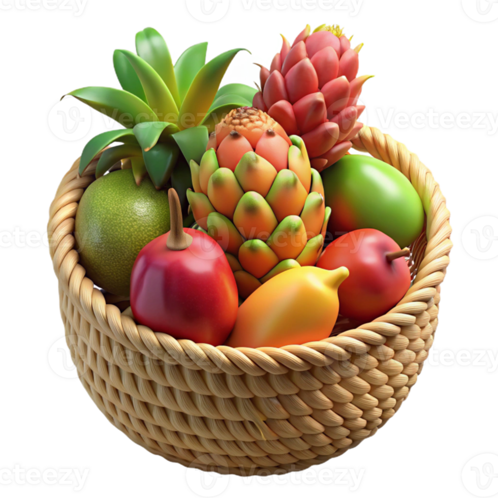 serene modern 3D Render of Tropical Fruits in Basket premium png