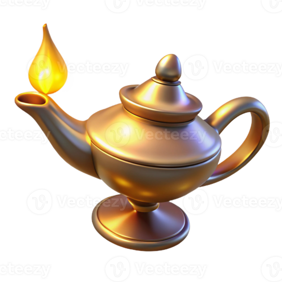 beautiful rustic Golden Oil Lamp 3D Render high resolution png