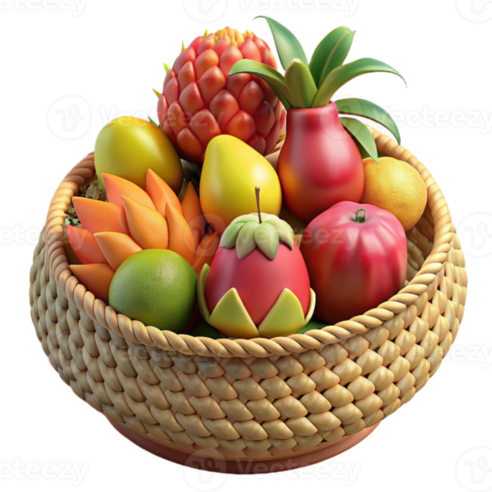 elegant traditional 3D Render of Fruit Basket Illustration original png