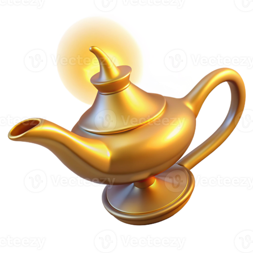 vibrant creative Golden Genie Lamp 3D Render professional png