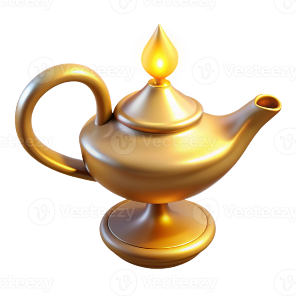 impressive minimalist Golden Oil Lamp 3D Render high resolution png