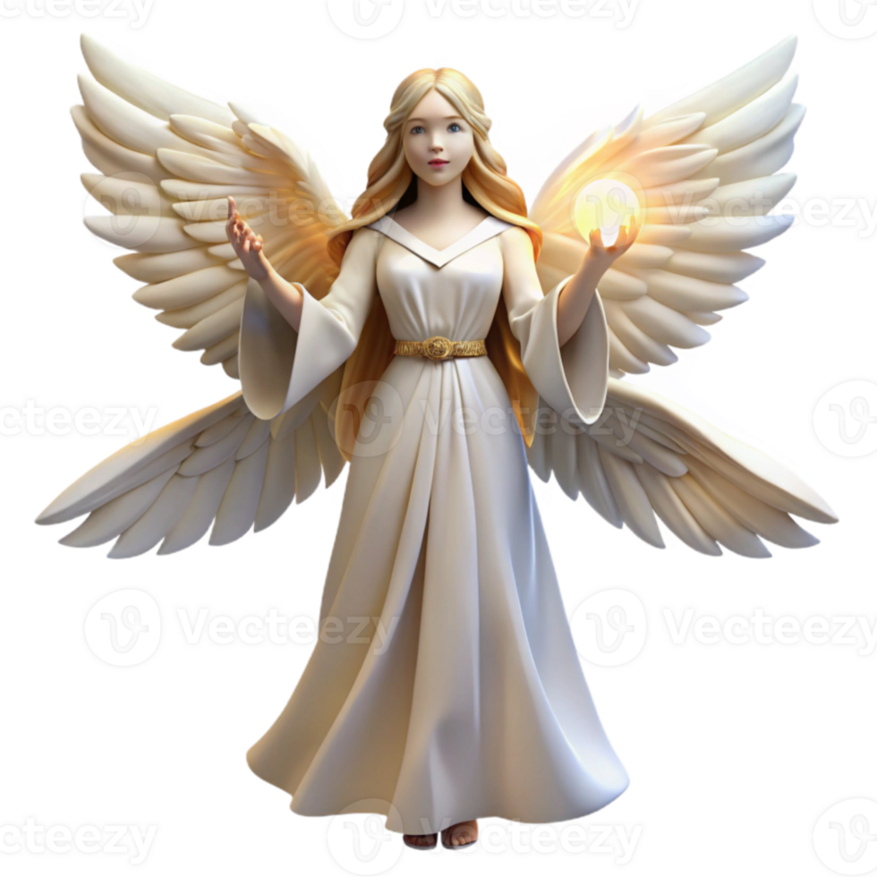 elegant modern Angelic 3D Render, Celestial Being, Divine Figure, Wings of Light genuine png