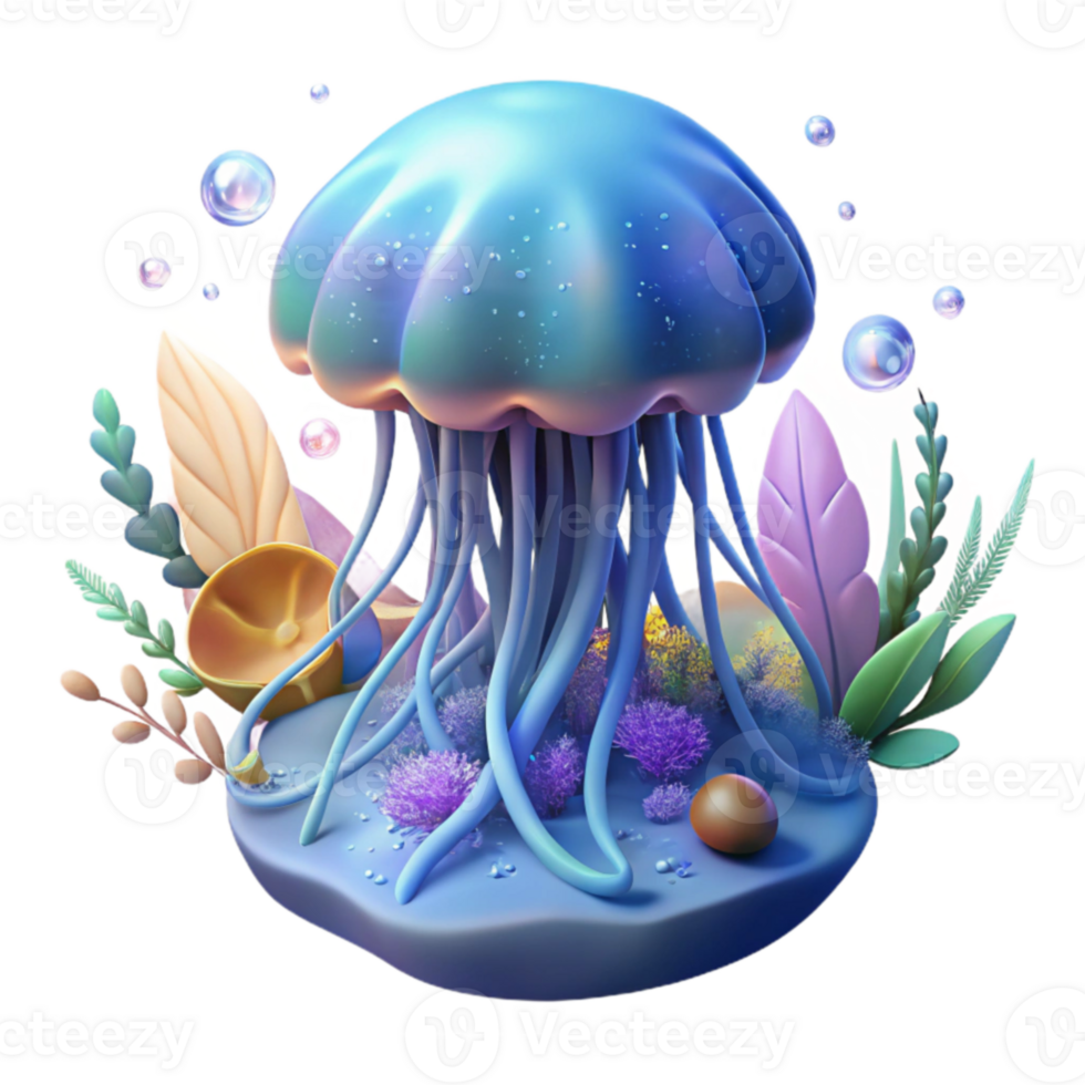 impressive vintage 3D Jellyfish Illustration Ocean Scene genuine png