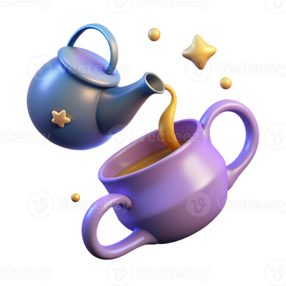 serene minimalist 3D Render Teapot Pouring Tea into Mug professional png