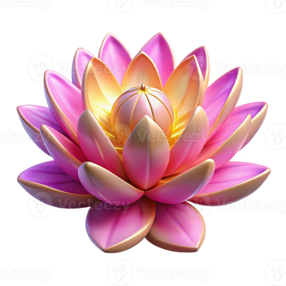 beautiful rustic Pink and Gold Lotus 3D Render high quality png