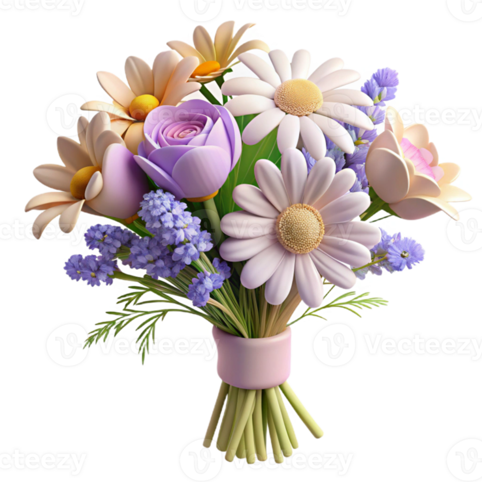extraordinary minimalist 3D Render Pastel Flower Bouquet Illustration professional png