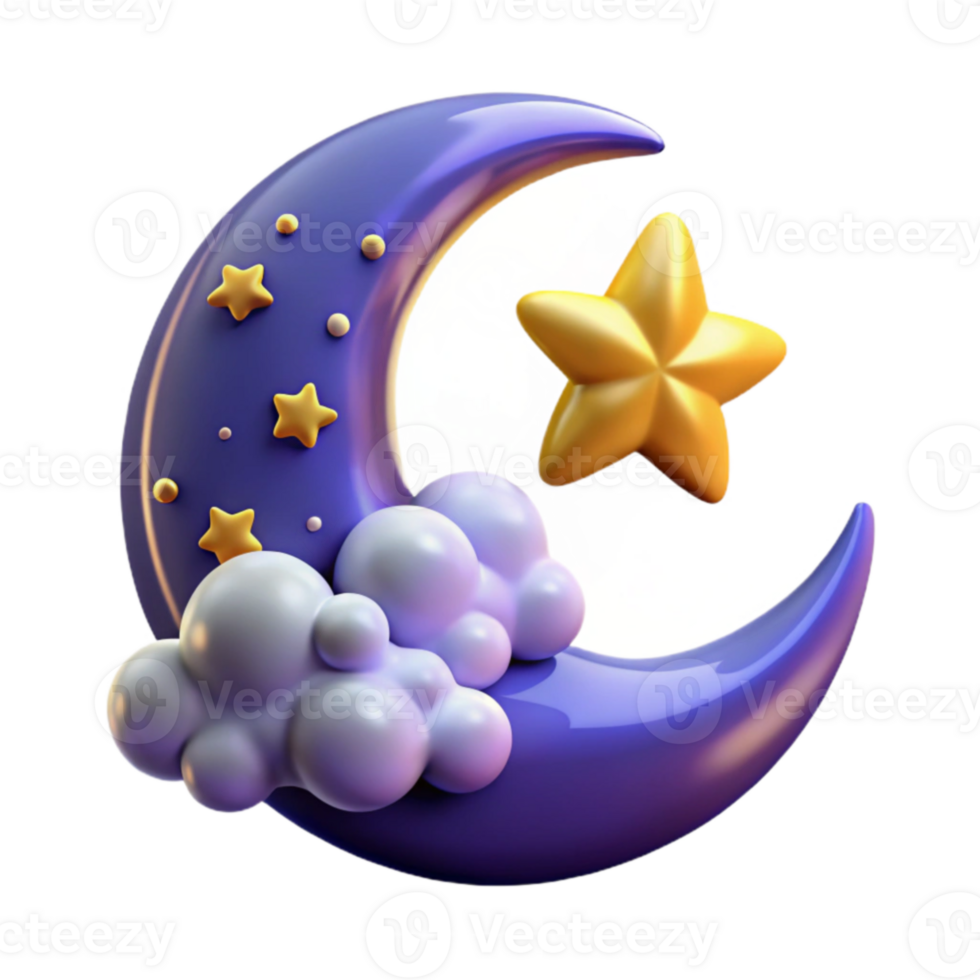 vibrant classic 3D Render of Crescent Moon and Star genuine png