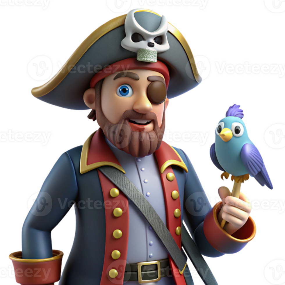 wonderful rustic Jolly Pirate Captain 3D Render detailed png