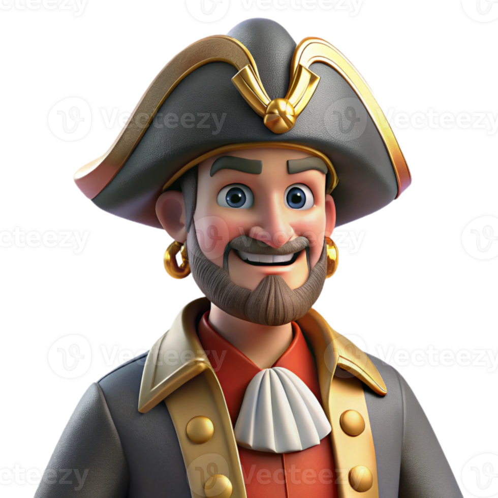 dramatic traditional Jolly 3D Cartoon Pirate Captain Illustration genuine png