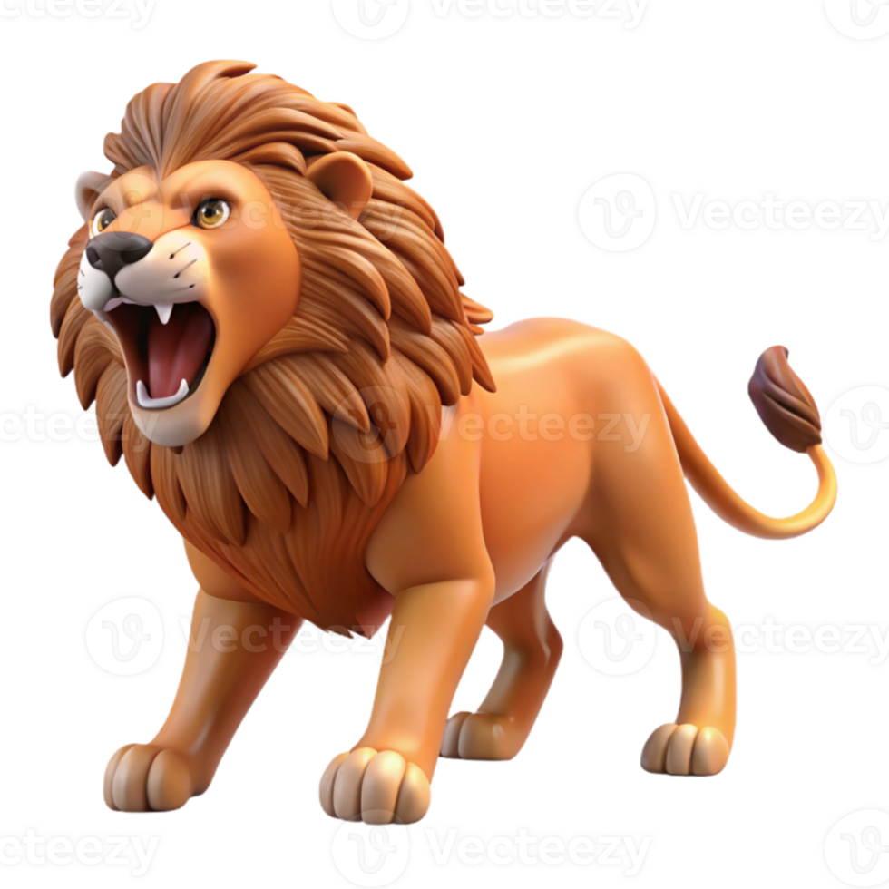 serene traditional Roaring Cartoon Lion 3D Render high quality png