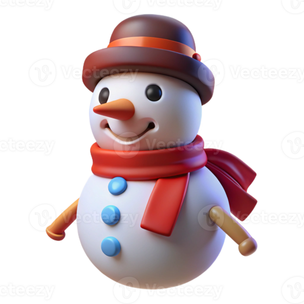 serene classic 3D Render of a Cheerful Snowman premium png