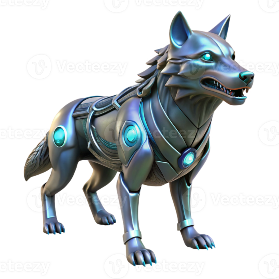 stunning minimalist Cybernetic Wolf 3D Render authentic png