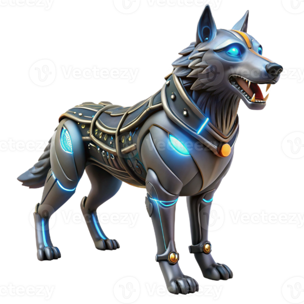 extraordinary classic Cybernetic Wolf 3D Render high resolution png