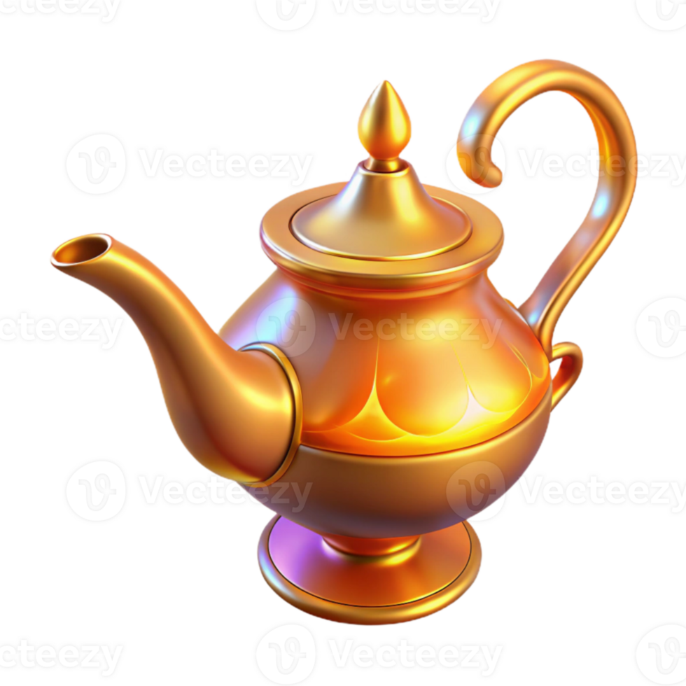 beautiful vintage Golden Teapot 3D Render genuine png