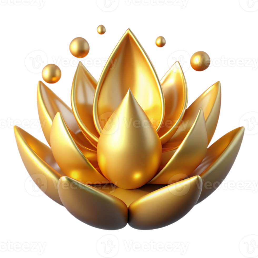 vibrant minimalist Golden Lotus 3D Render original png