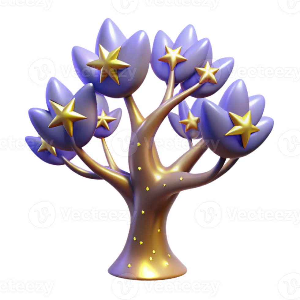 vibrant abstract 3D Render of a Starry Fantasy Tree premium png