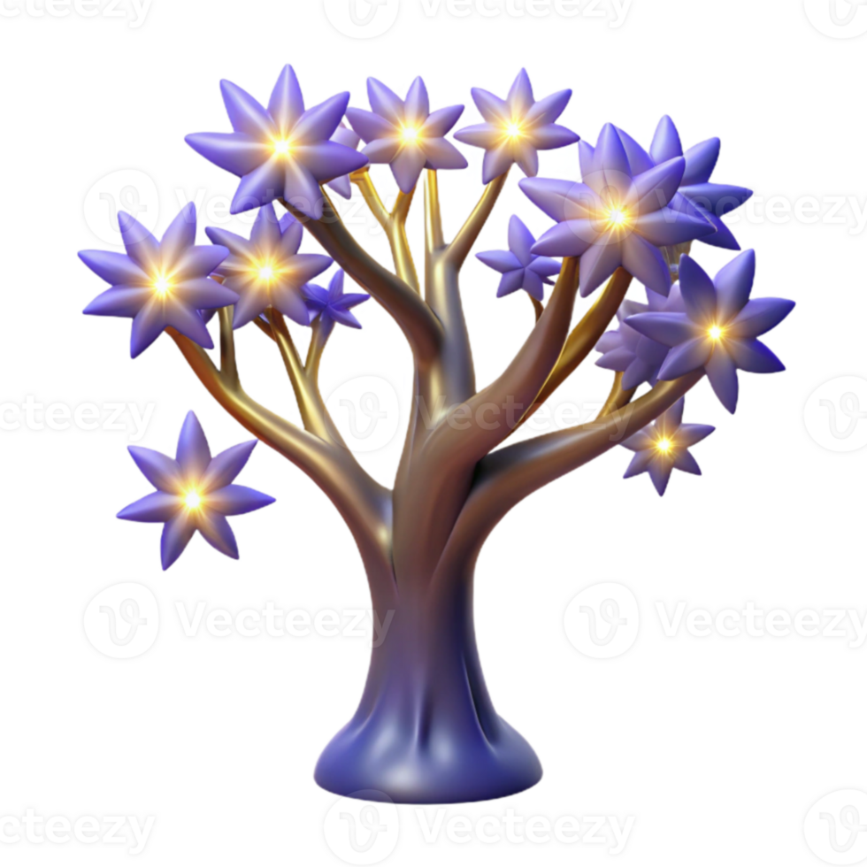 impressive minimalist Glowing Purple Flower Tree 3D Render authentic png