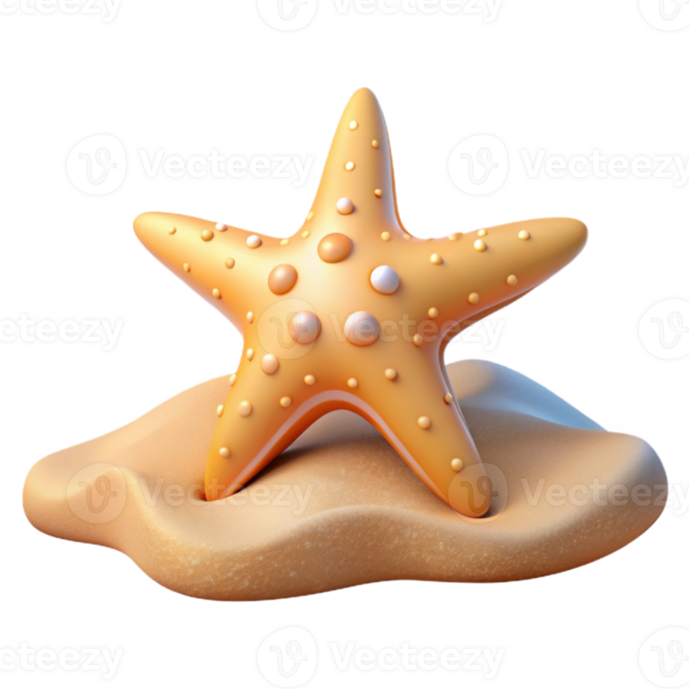 elegant minimalist 3D Render Starfish on Sand Beach authentic png
