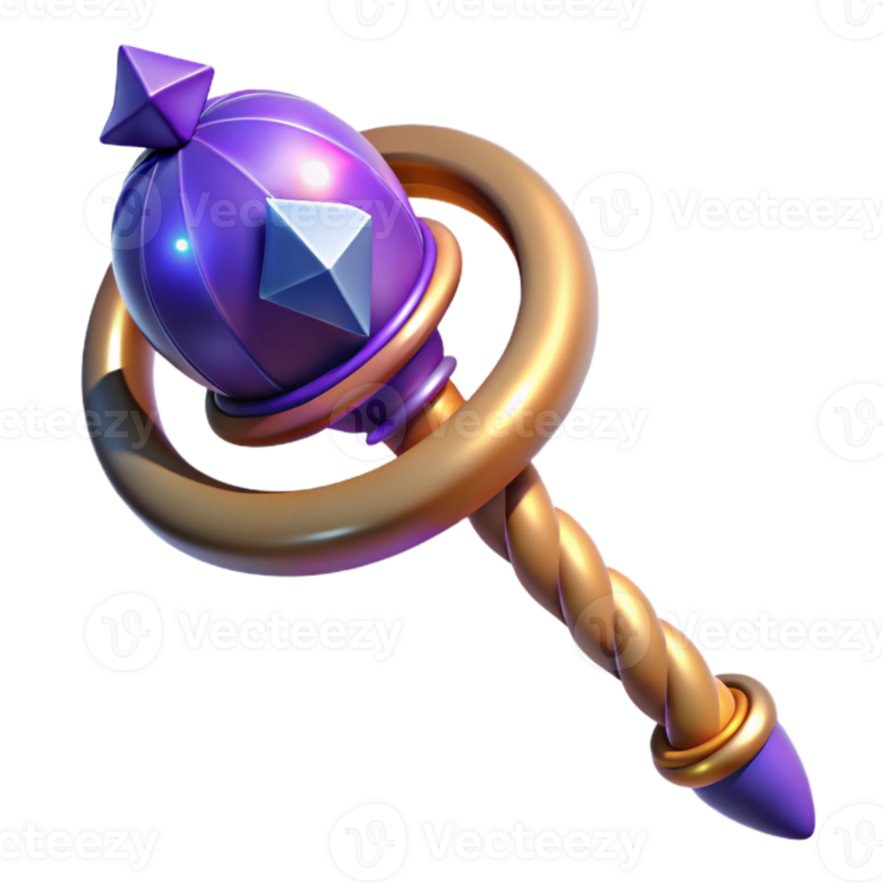 vibrant modern 3D Render Purple Gold Fantasy Scepter high quality png