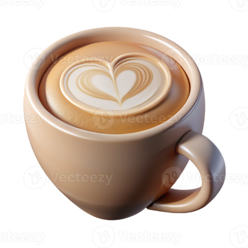extraordinary traditional 3D Render Latte Art Coffee Cup professional png