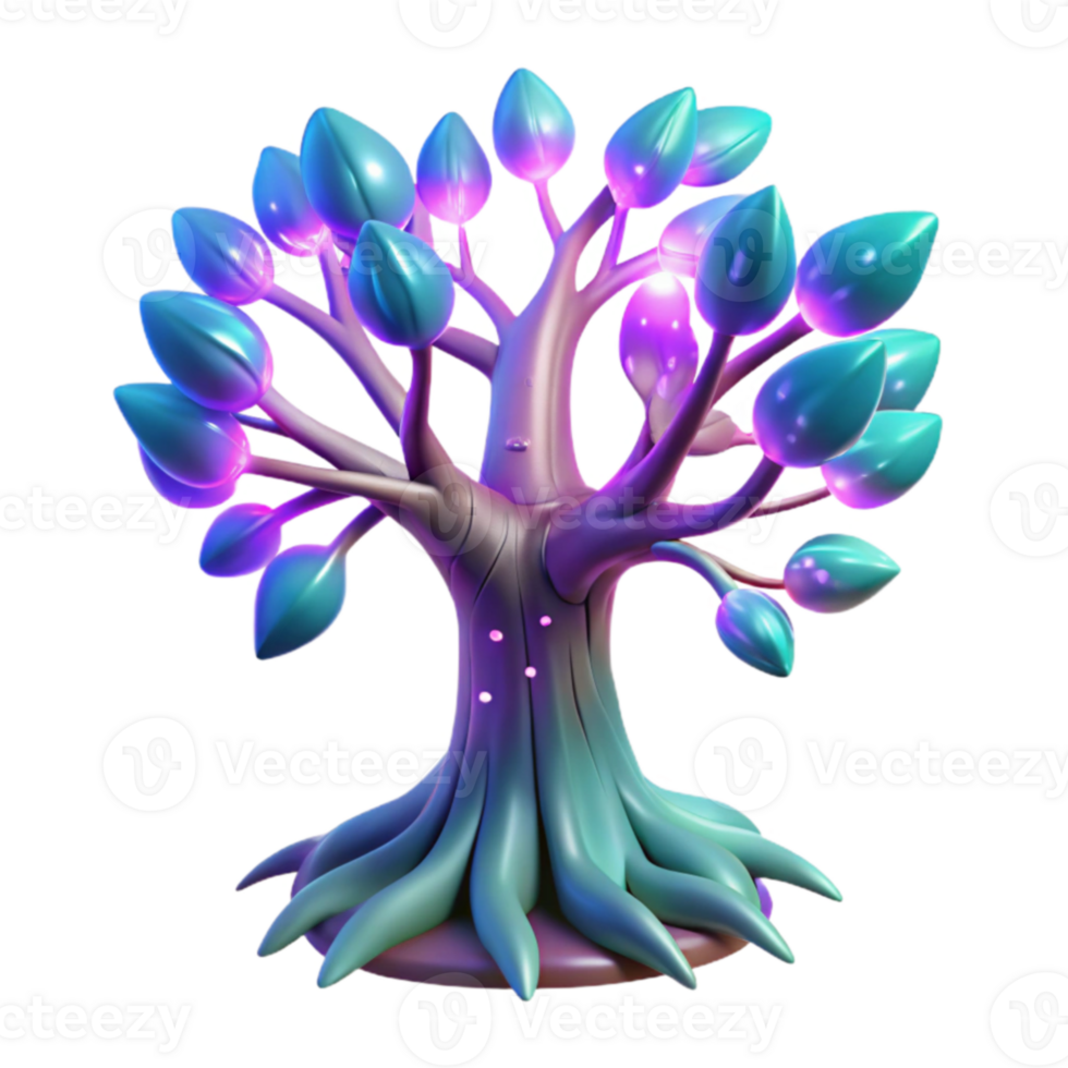 impressive abstract Glowing Fantasy Tree 3D Render 4K png
