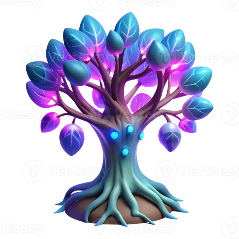 elegant modern Glowing Fantasy Tree 3D Render premium png
