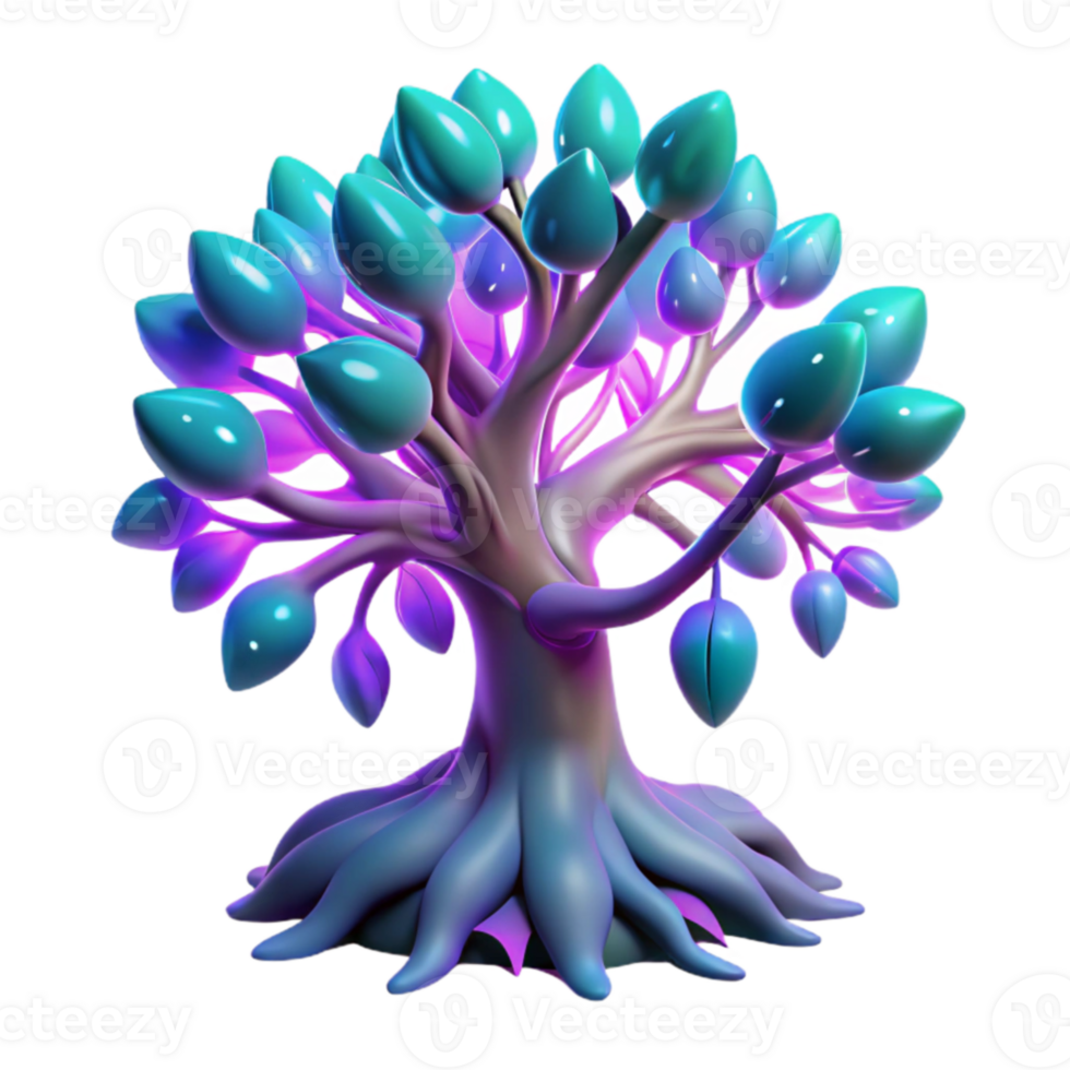 extraordinary minimalist Glowing 3D Tree Illustration 4K png