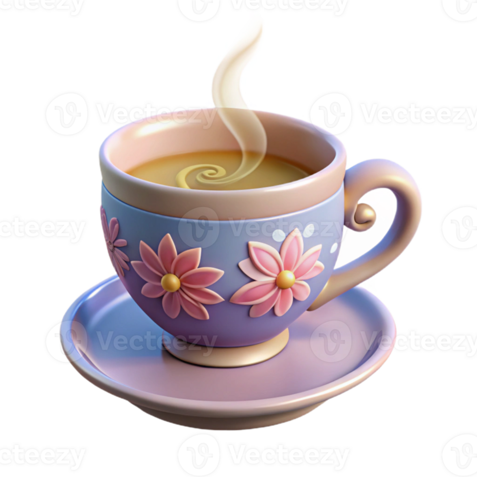 magnificent minimalist Floral Teacup 3D Render professional png