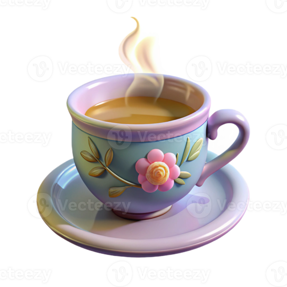 stunning artistic 3D Render of a Floral Teacup authentic png