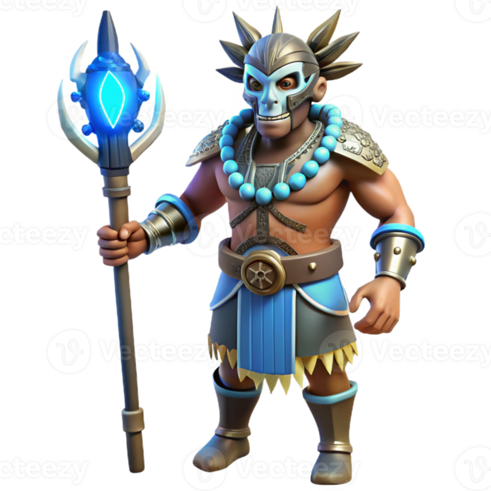 impressive creative 3D Render of Tribal Warrior with Staff detailed png