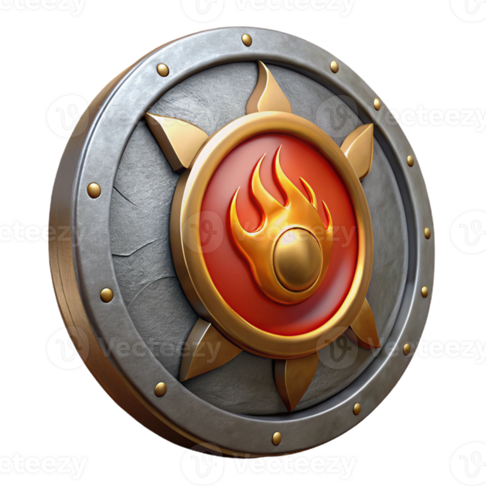 impressive minimalist Fiery Sun Shield 3D Render professional png