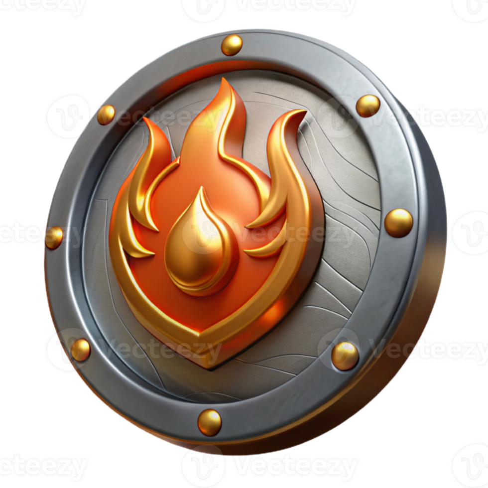 beautiful creative 3D Render Golden Fire Emblem Shield exclusive png