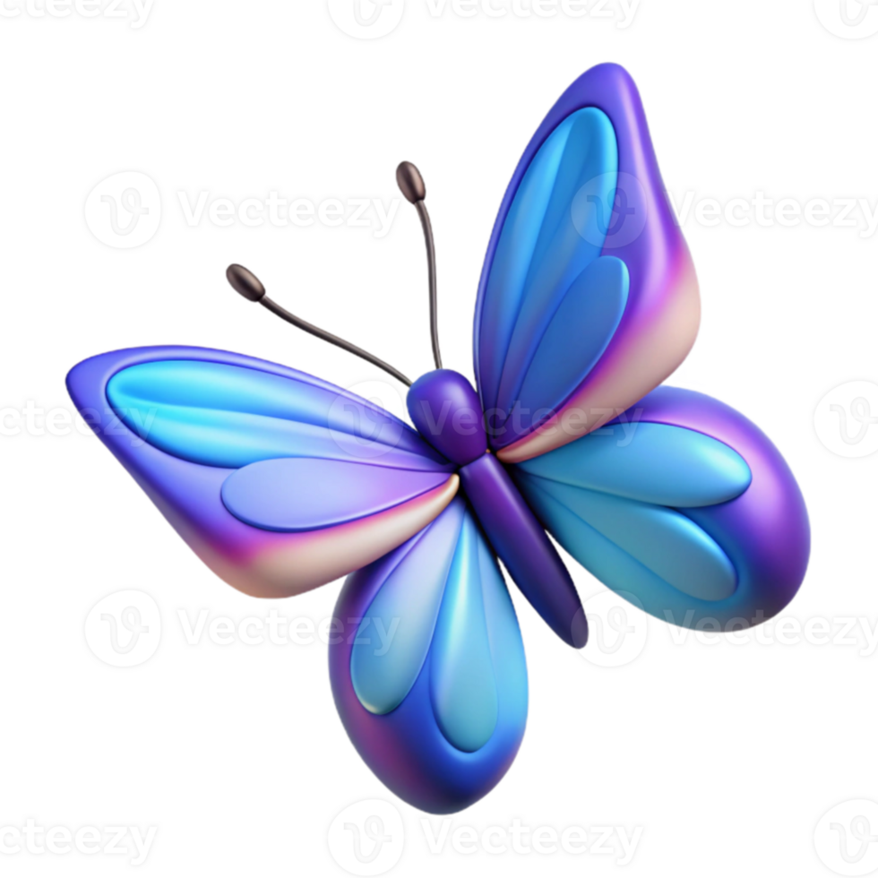 vibrant minimalist 3D Render Blue Purple Butterfly Illustration exclusive png