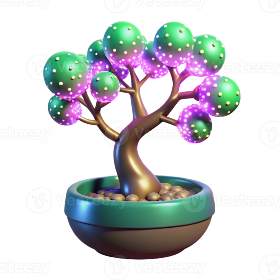 vibrant creative Glowing Bonsai Tree 3D Render original png