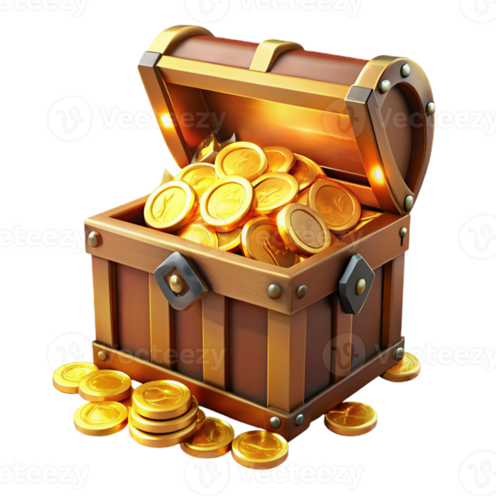 serene artistic 3D Render Golden Treasure Chest authentic png
