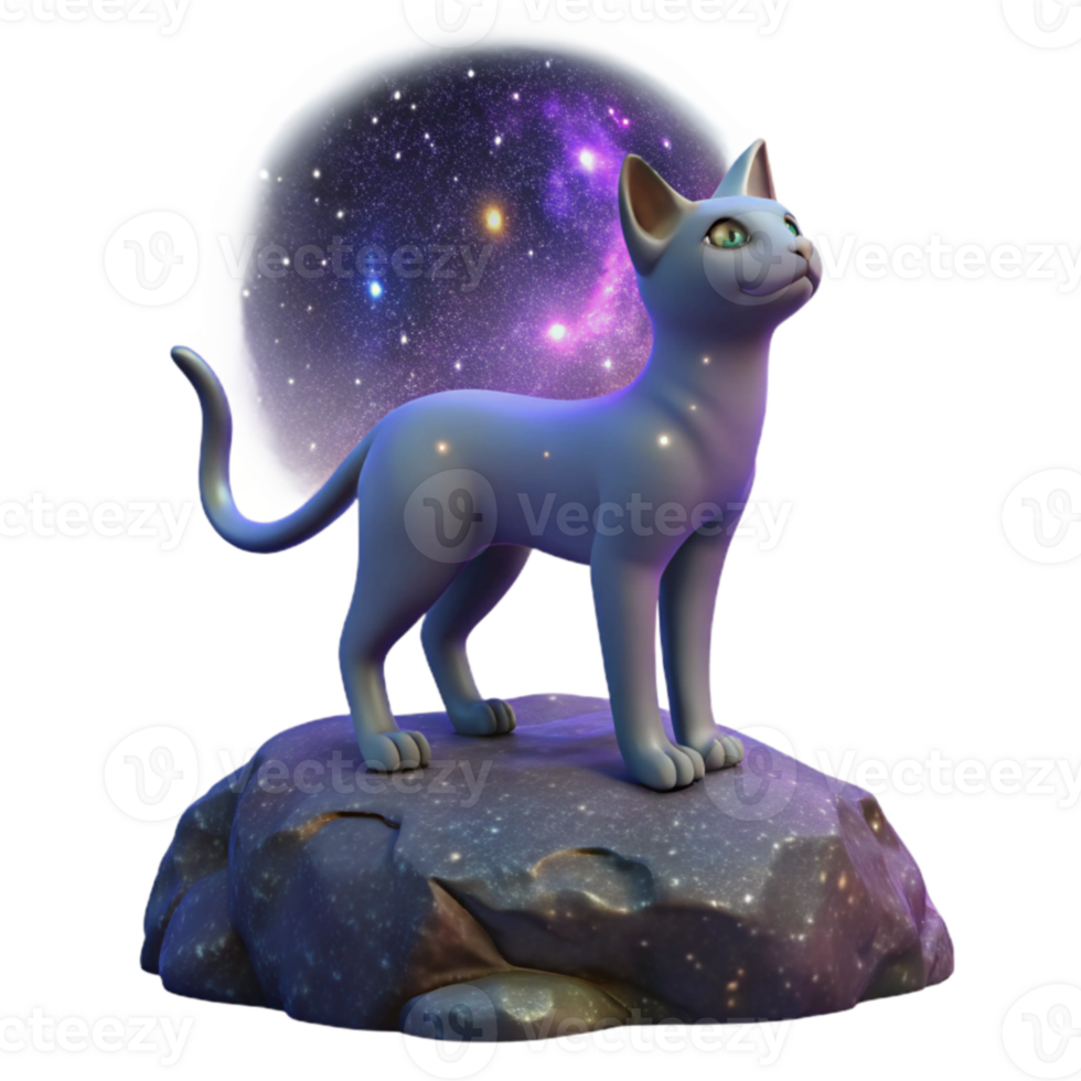 serene rustic Cosmic Cat 3D Render 4K png