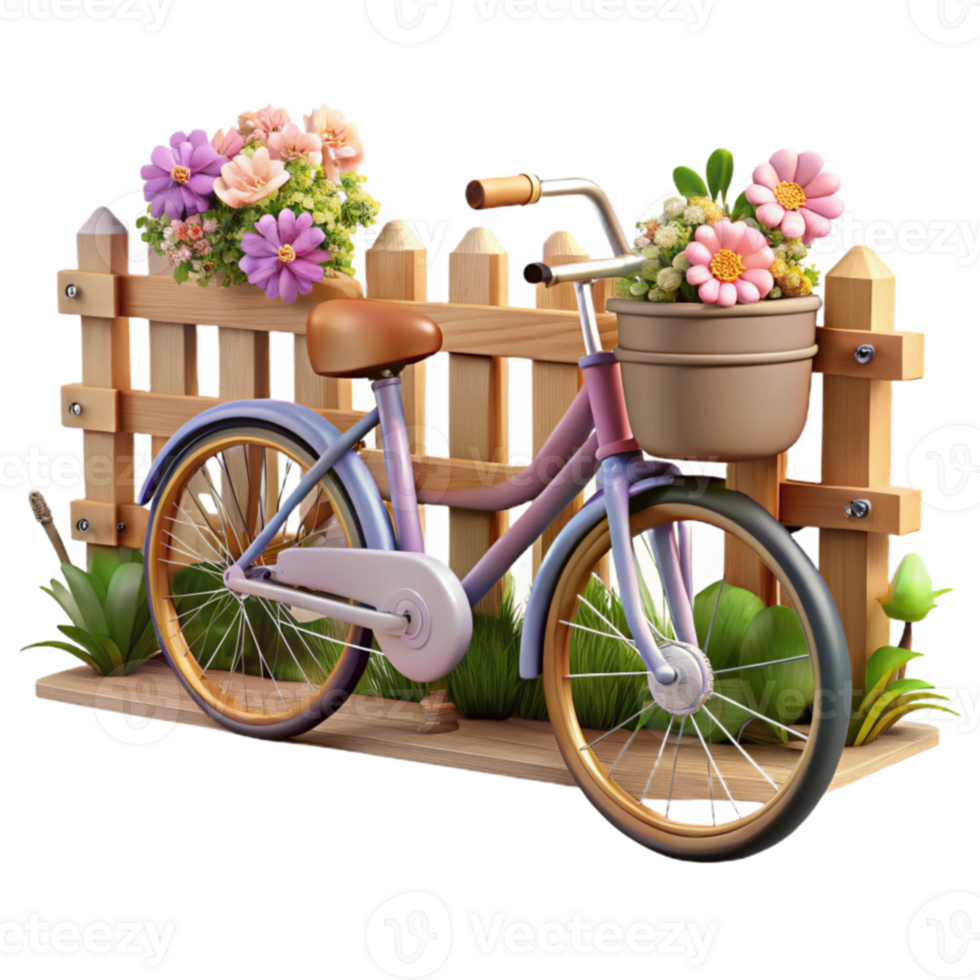 magnificent traditional 3D Render Bicycle with Flowers authentic png