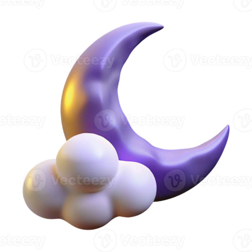 extraordinary contemporary 3D Crescent Moon and Cloud Illustration high resolution png