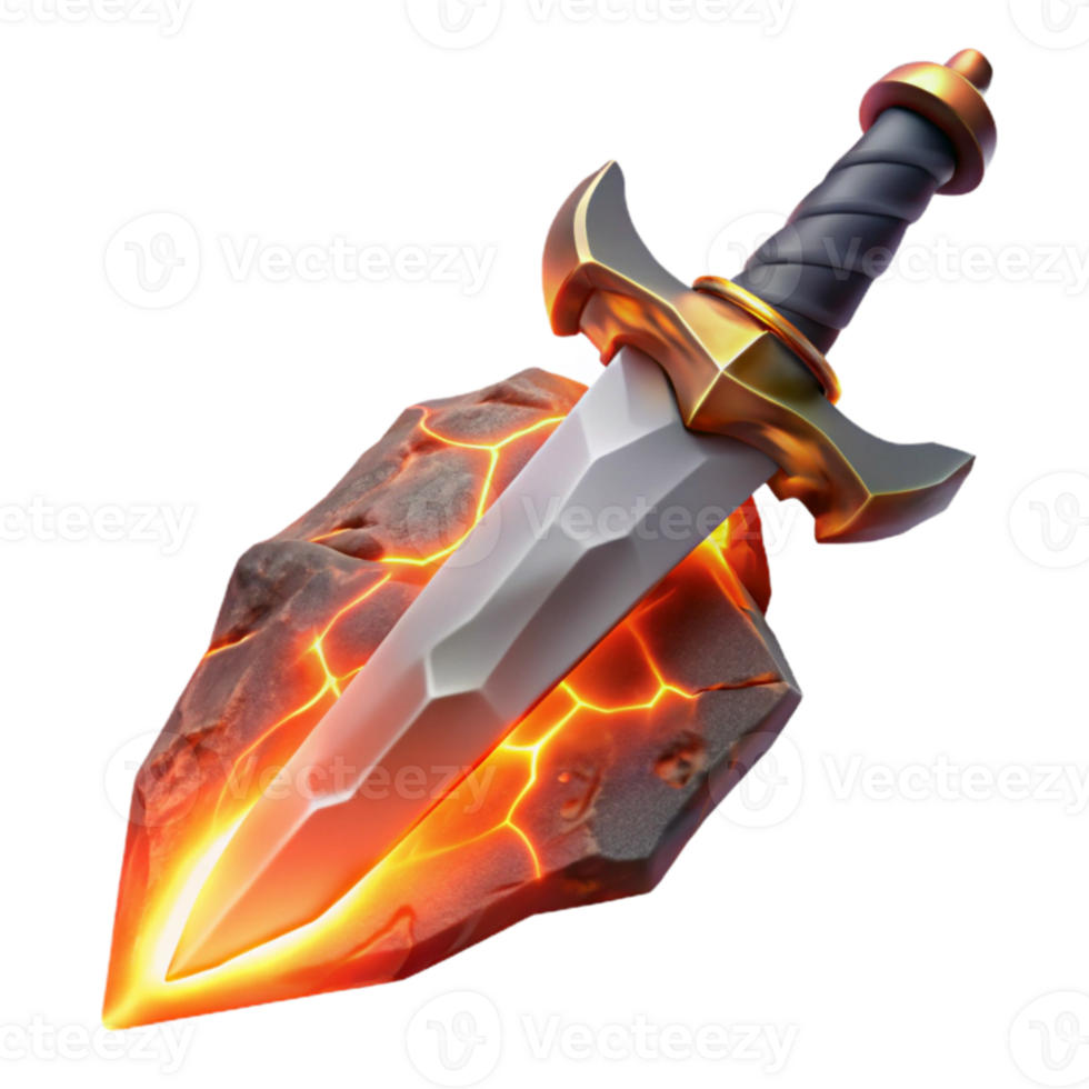 magnificent classic 3D Render Fantasy Dagger in Molten Rock 4K png