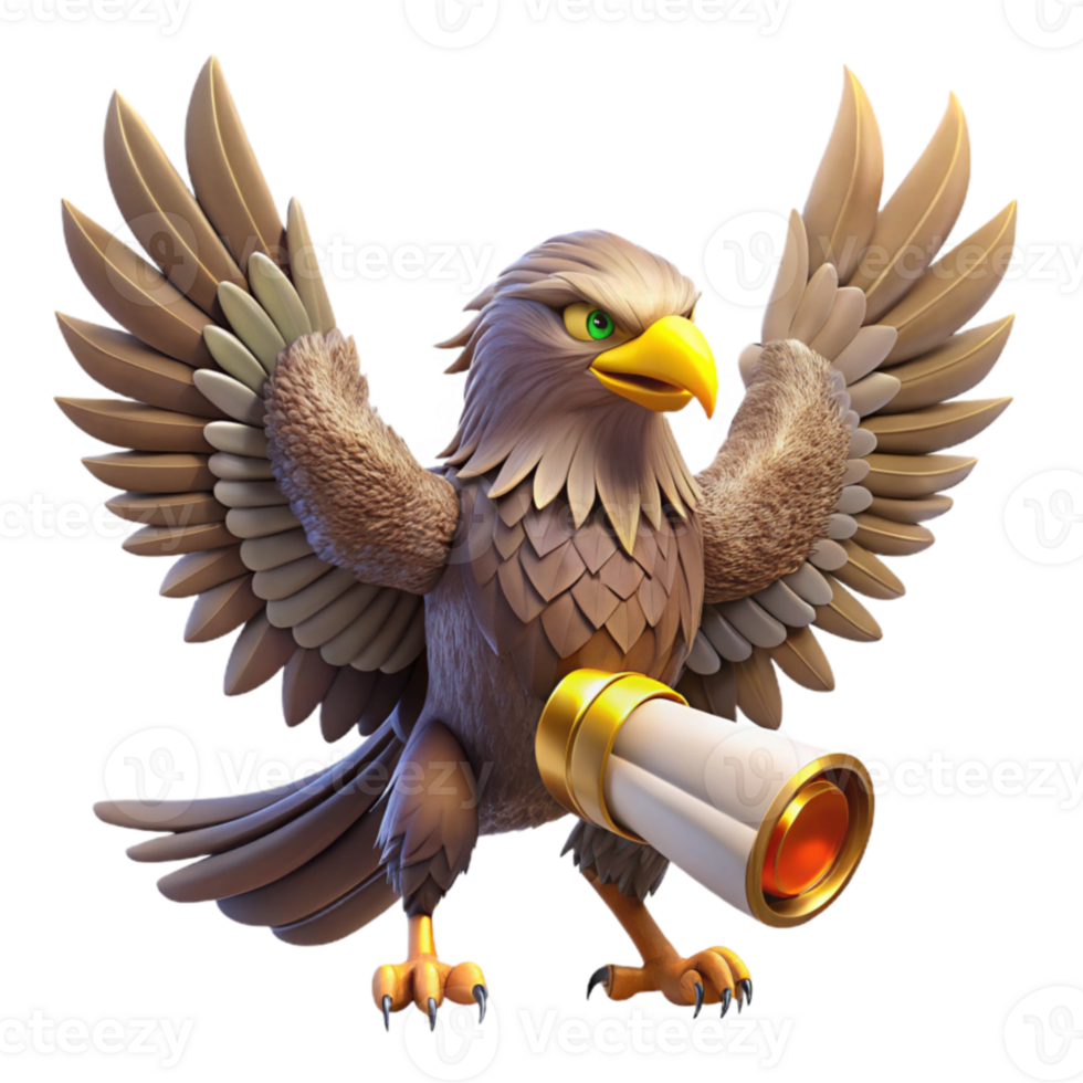 serene creative Cartoon Eagle 3D Render with Spyglass genuine png