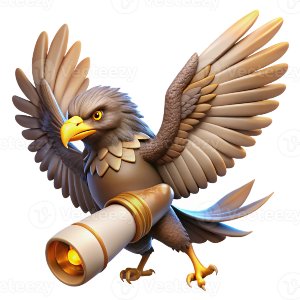 impressive artistic 3D Cartoon Eagle Illustration Holding Scroll 4K png