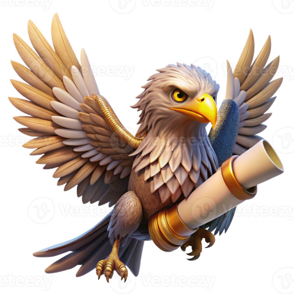 elegant classic Eagle 3D Illustration Carrying Scroll authentic png
