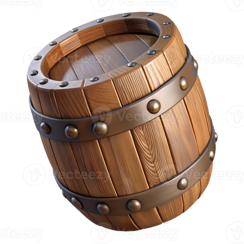 magnificent modern 3D Render Wooden Barrel with Metal Bands exclusive png